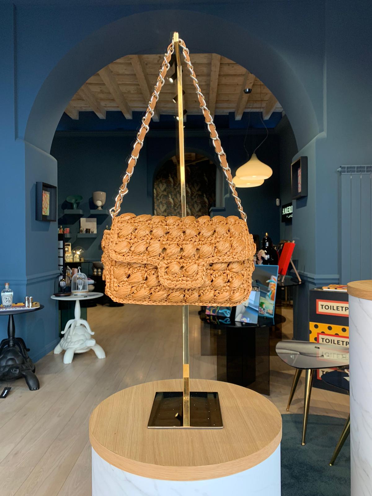 borsa uncinetto rafia caramello