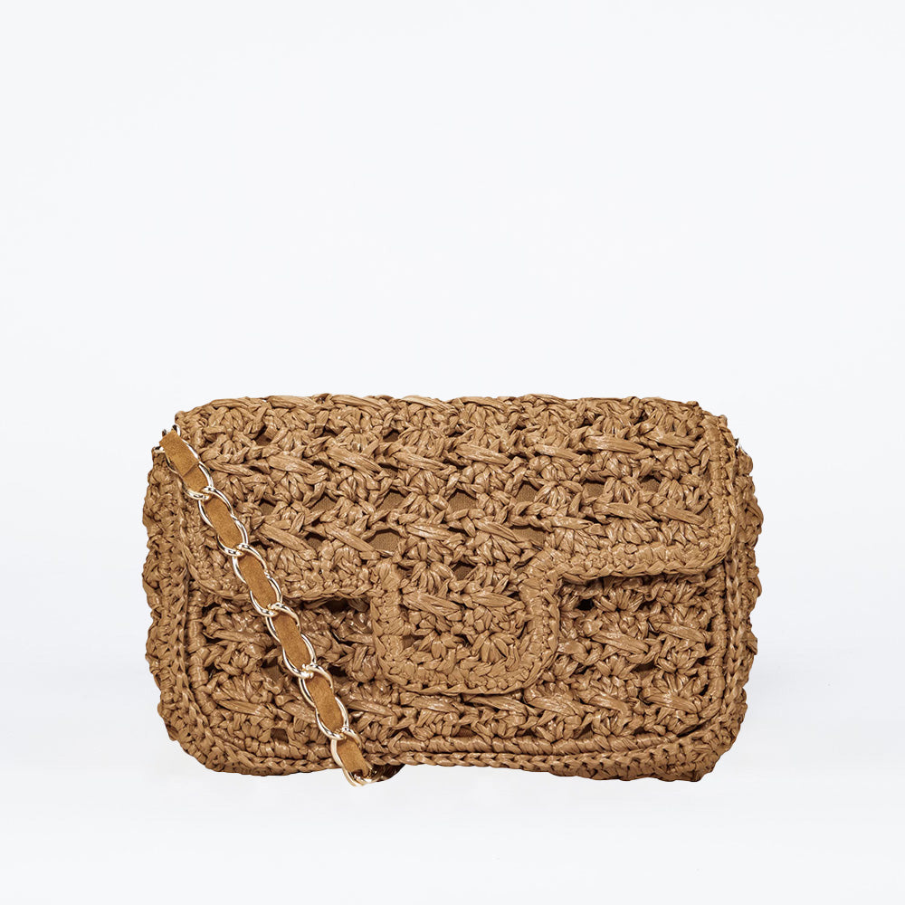 Borsa all'uncinetto in rafia caramello – Amerigo Concept Store
