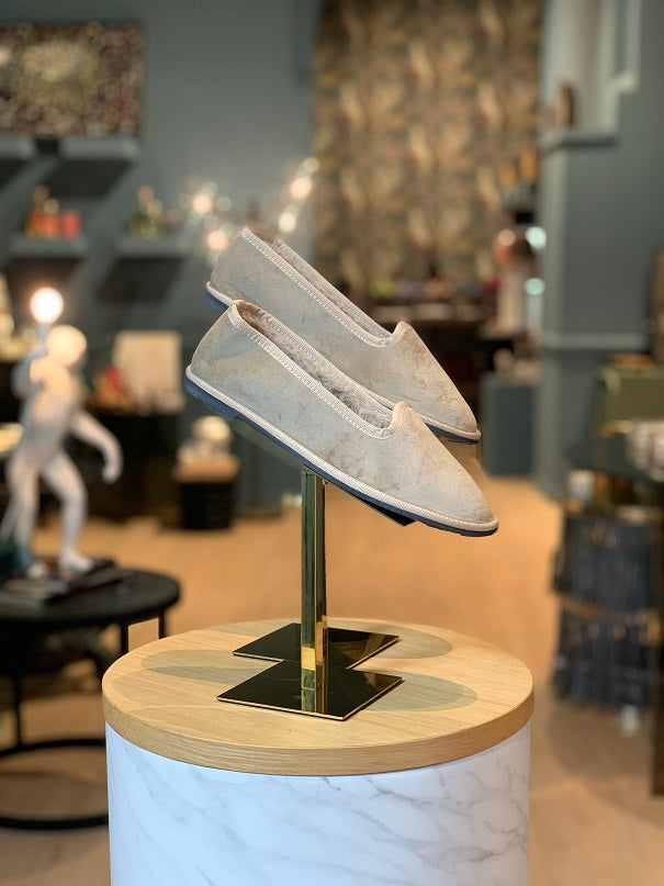 Friulane Velluto beige con eco-pelliccia