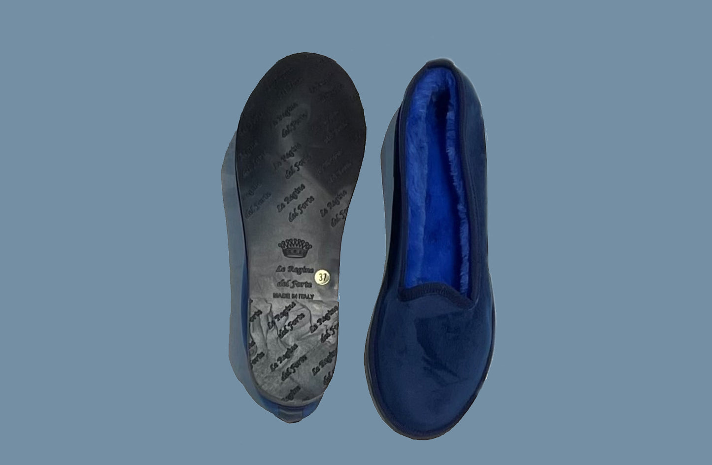 Friulane Velluto blu con eco-pelliccia
