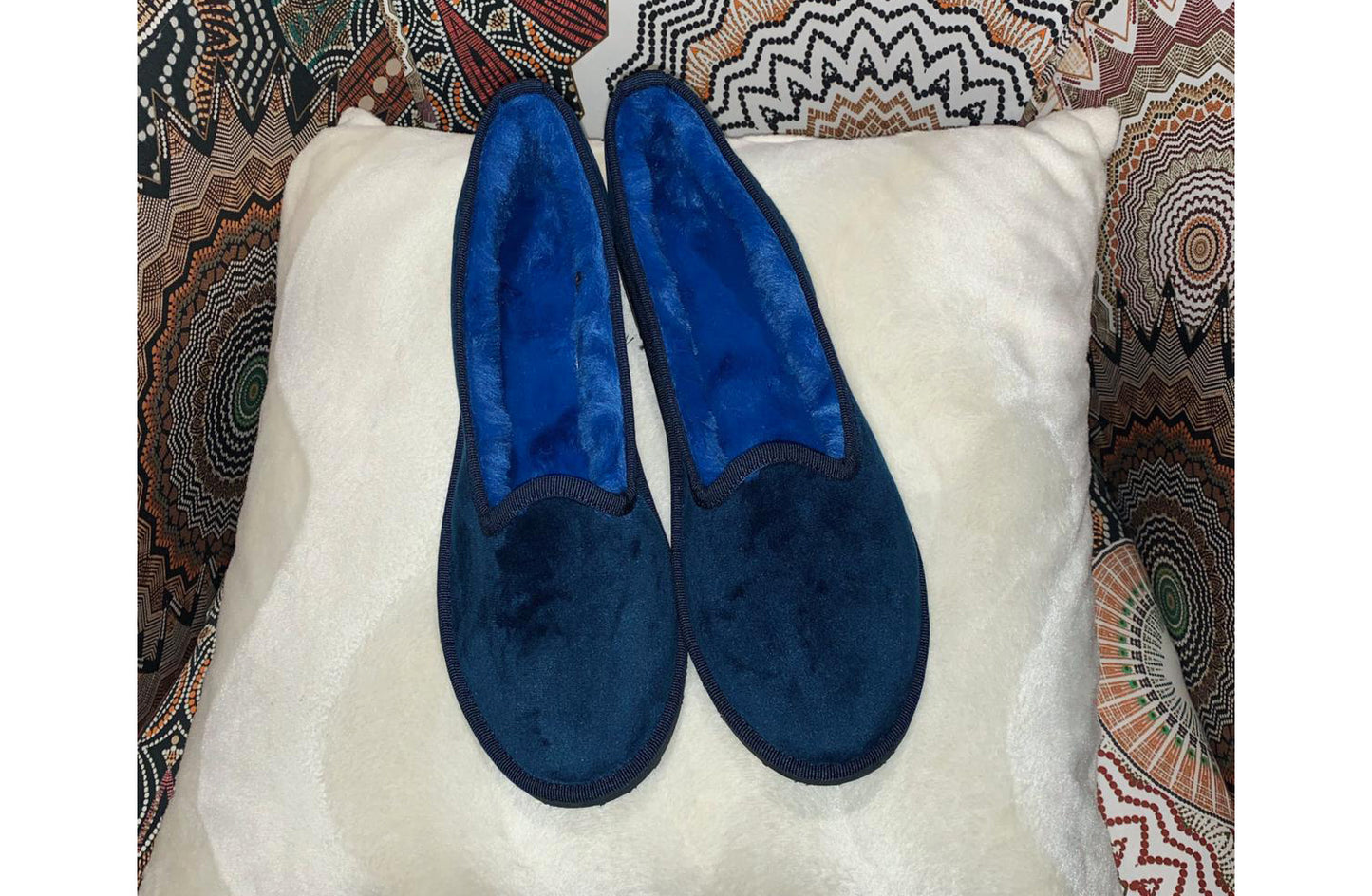 Friulane Velluto blu con eco-pelliccia