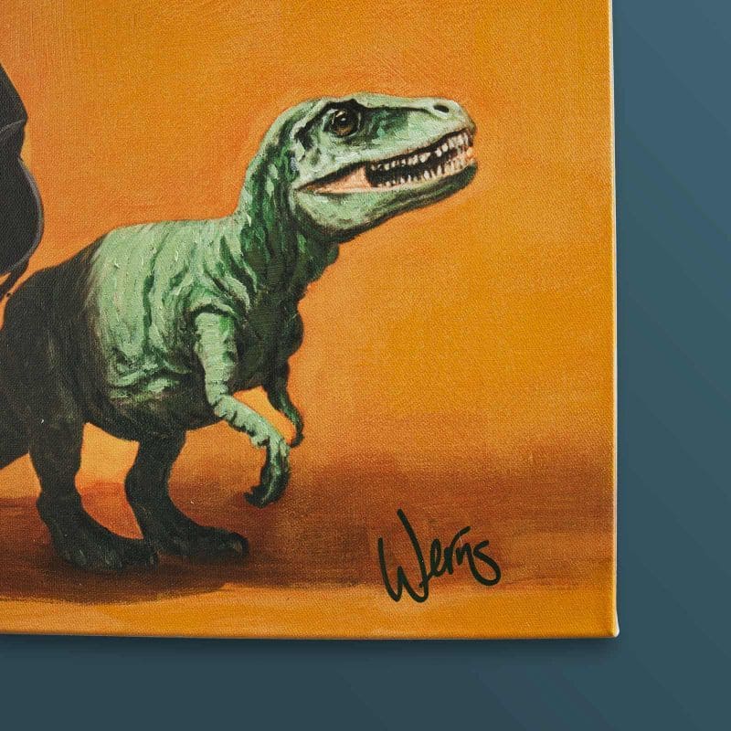 Matteo con i dinosauri Rexys, dipinto a mano