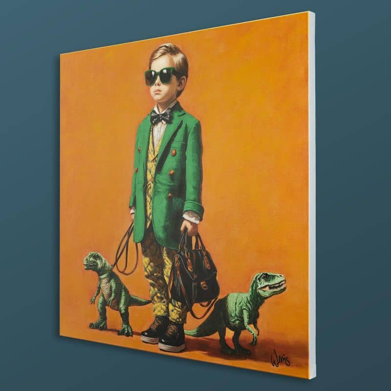 Matteo con i dinosauri Rexys, dipinto a mano