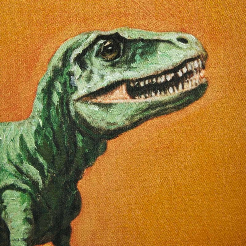 Matteo con i dinosauri Rexys, dipinto a mano