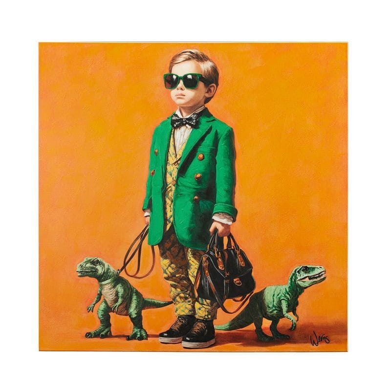 Matteo con i dinosauri Rexys, dipinto a mano